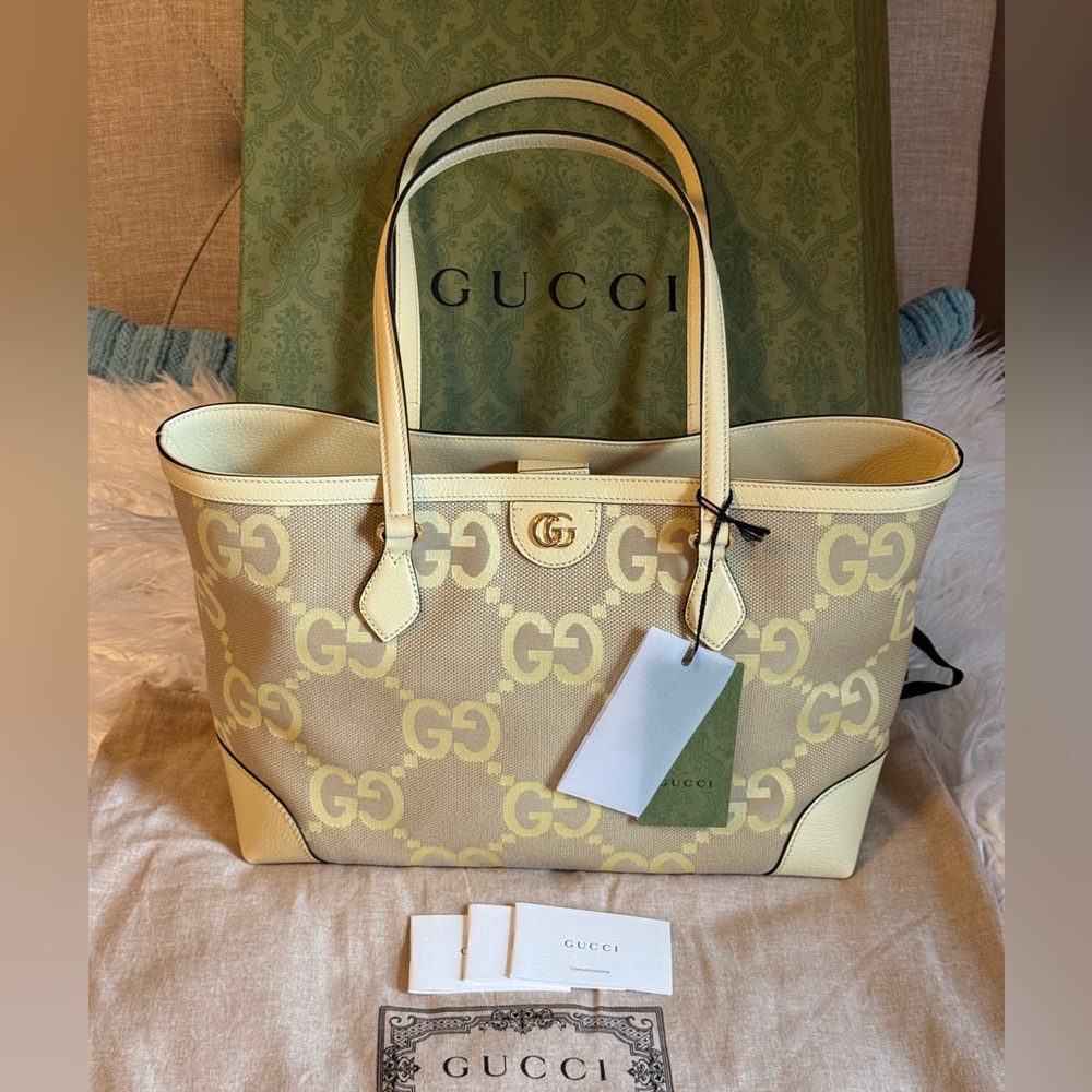 GUCCI Ophidia Jumbo GG Medium Beige Banana Canvas Tote Bag Made in ITALY BNIB